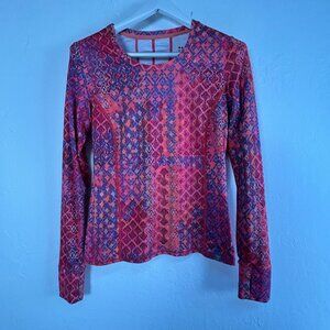 Title Nine Womens XS Long Sleeve Printed Athletic Top Red Pink Stretchy Pullover